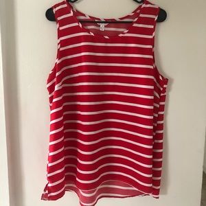 Flowy Red Striped Tank Top, Plus Size